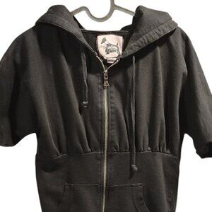 Brownie New York | Black Short Sleeve Zip-Up Hoodie | 16 PTP
